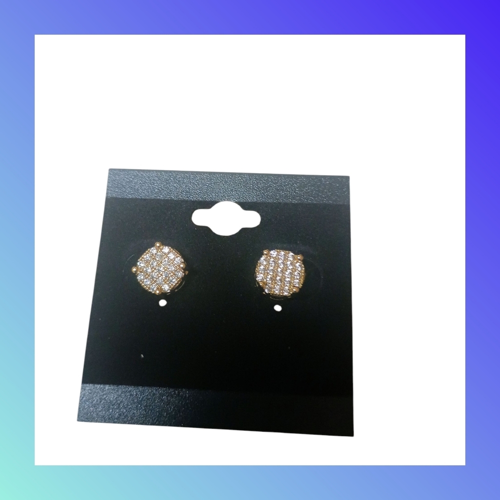 14k Gold Filled Brazilian No Tarnish Iced Out CZ Stub Earrings 9mm.